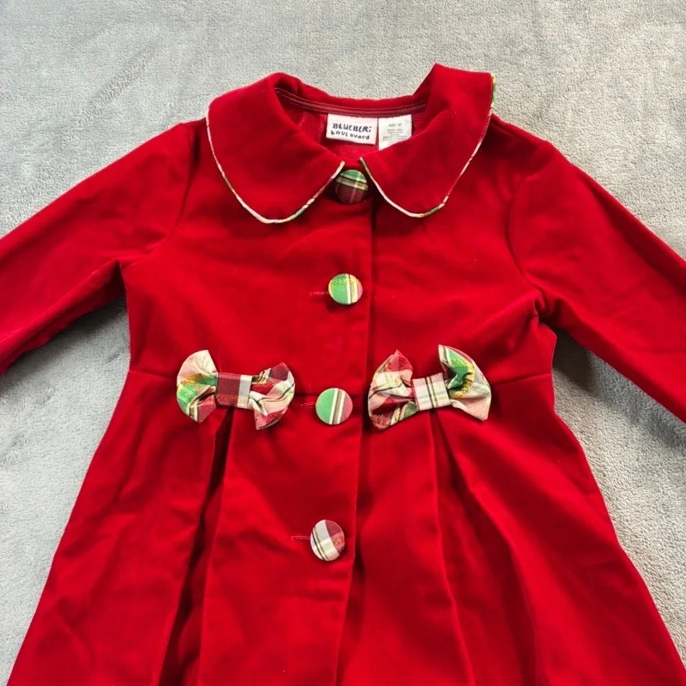 Blueberry Boulevard Girls Red Velvet Holiday Coat Dress Size 5T‎ EUC